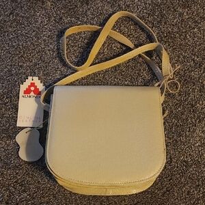 NWT, Almondo, Genuine Leather Beige Crossbody Bag